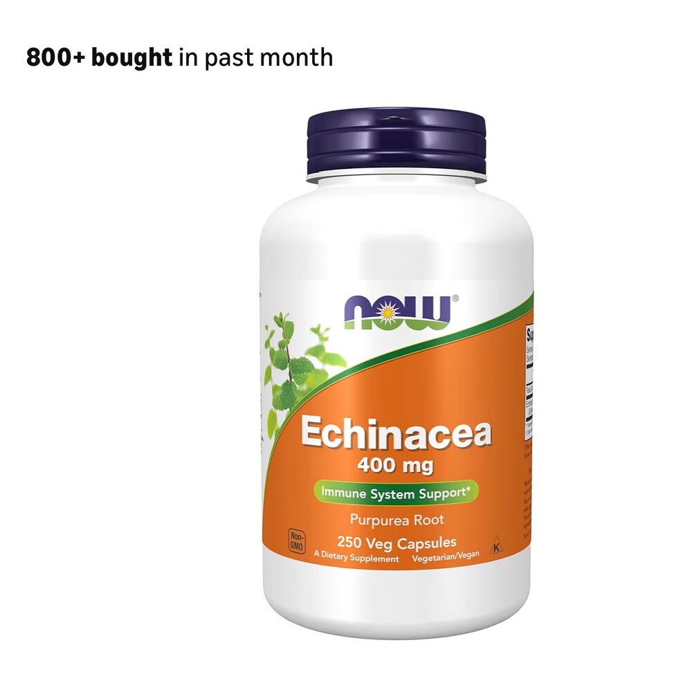 NOW Echinacea 400mg Purpurea Root 250 Veg Capsules Exp 6/26